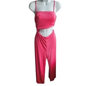 NWT Lulus Jumpsuit Cutout Wide Leg Pants Timely Trends Crop Top Pink Size L